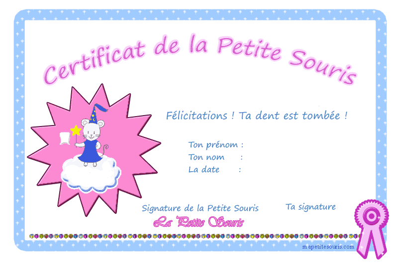 Petit Mot De La Petite Souris à Imprimer Certificat de la petite souris